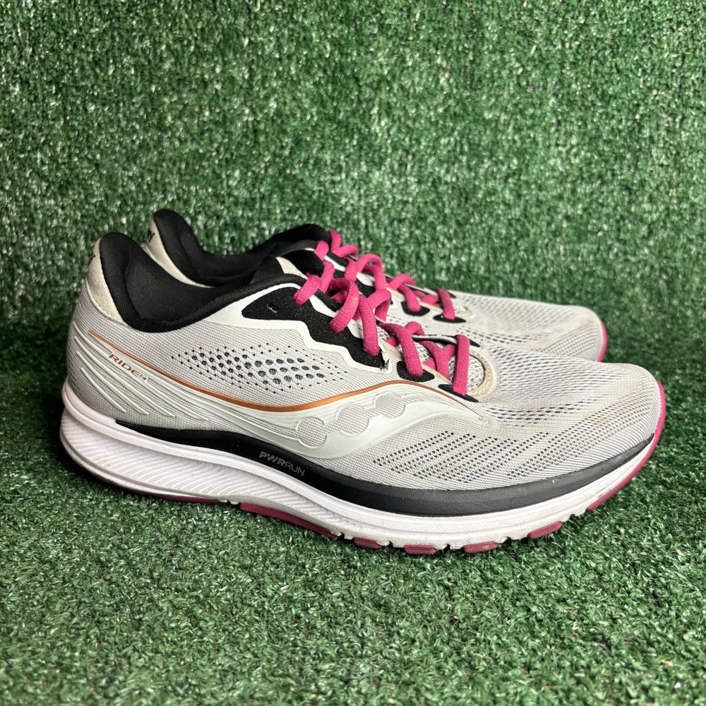 Saucony Ride 14 PWRRUN Breathable Mesh Athletic Running Shoes Grey Women Size 10